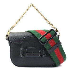 GUCCI Black Leather Horsebit Shoulder Bag